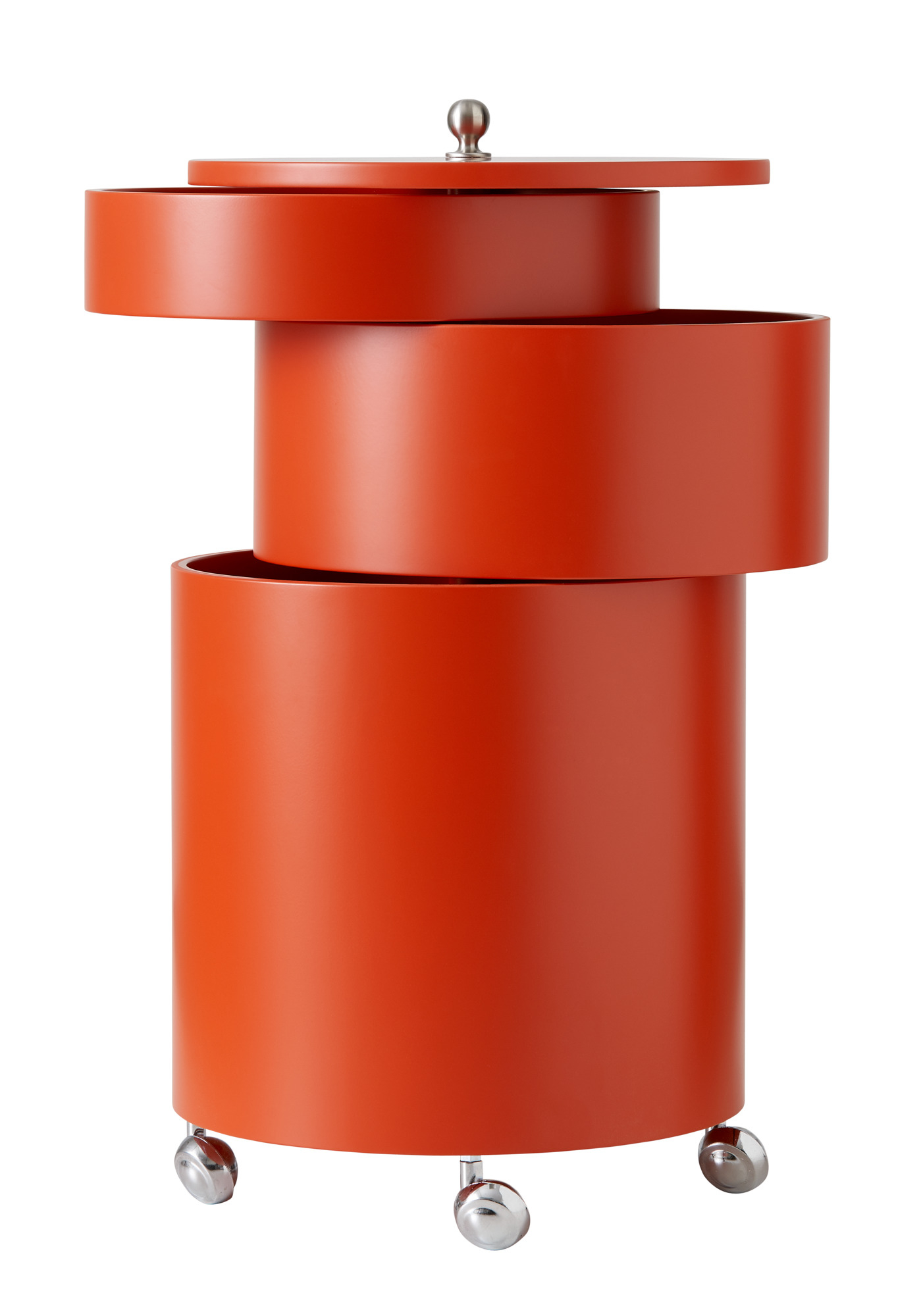 Barboy Rollwagen in Orange von Verpan: Moderner, dreistöckiger Servierwagen mit Rollen für Wohnzimmer und Bar.