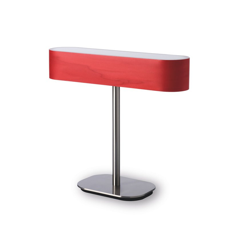 I-Club Tischleuchte von LZF Lamps: Rote Designlampe mit Metallfuß für den Schreibtisch.