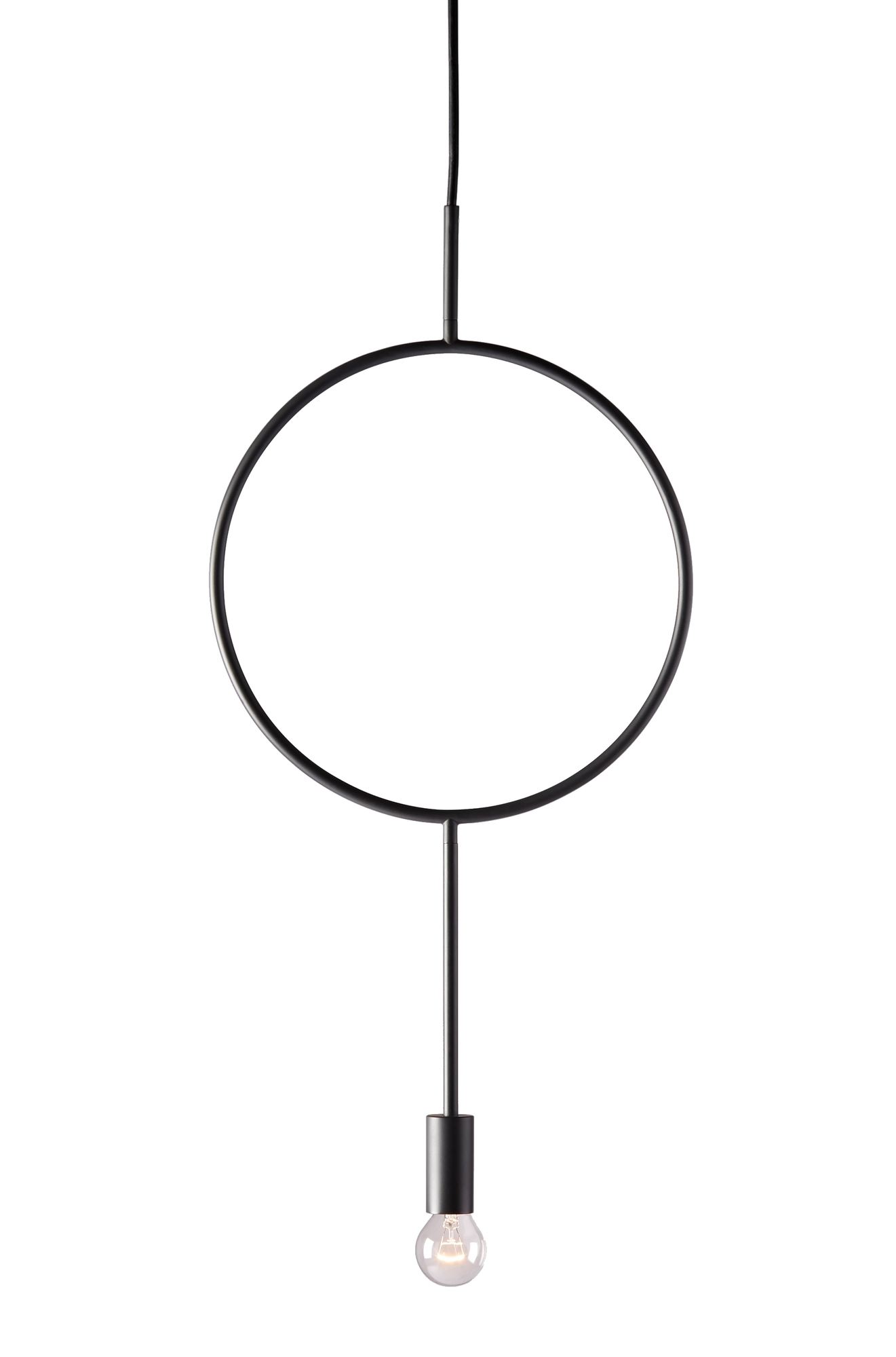 Schwarze Circle Pendelleuchte mit kreisförmigem Design und Glühbirne, moderne Hängelampe für Wohnzimmer und Esszimmer.