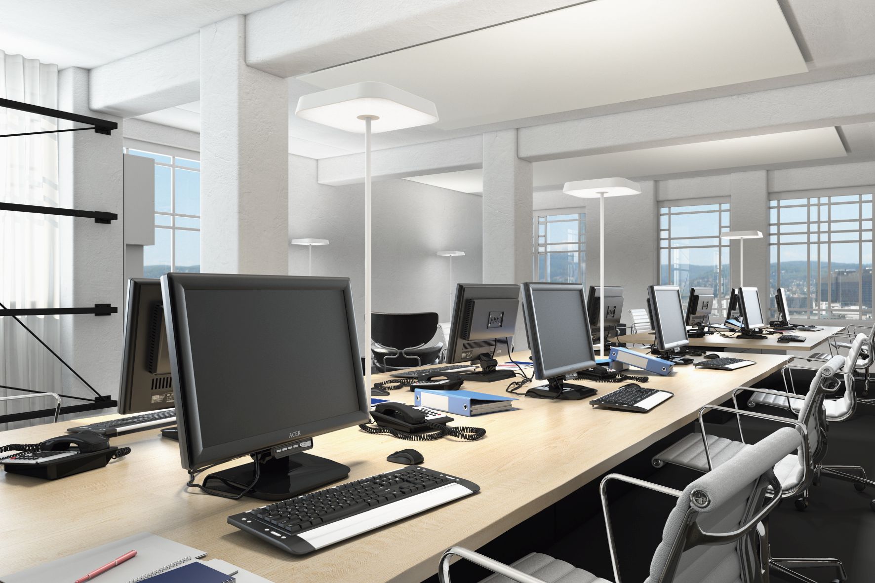 Koi-Q Tischleuchte für USM Haller in Schwarz, 4000K, von Belux. Moderne Bürobeleuchtung.