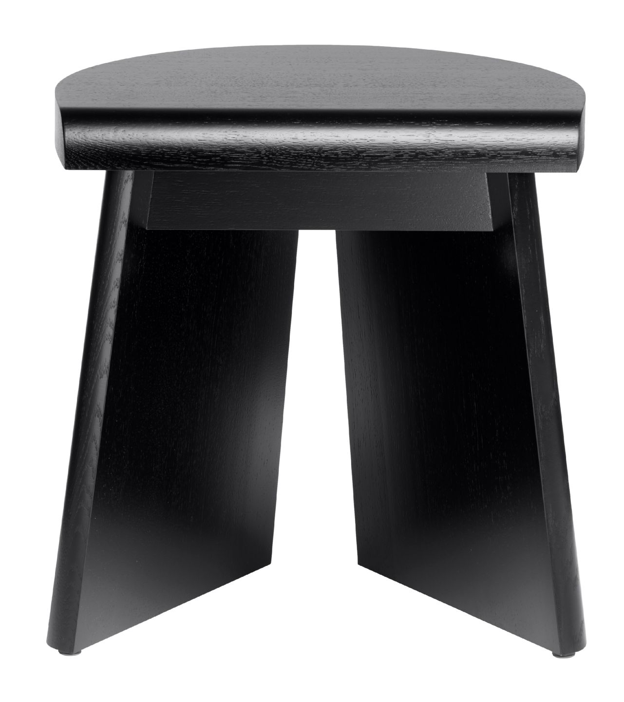 Portao Hocker Favius, schwarz gebeizt: Dreibeiniger Hocker aus Holz, modernes Design für Wohnzimmer und Küche.