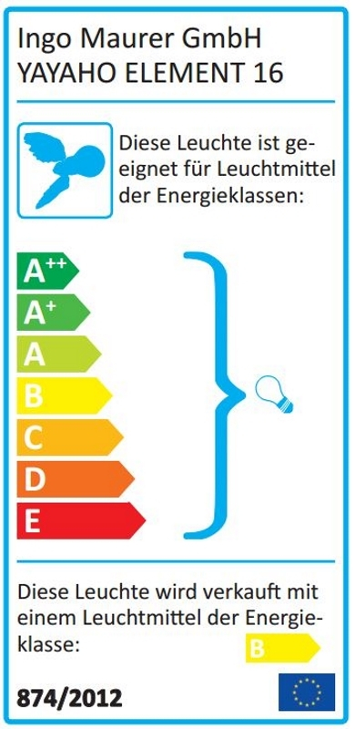 Energielabel der Ingo Maurer YAYAHO Element 16 Leuchte, Energieeffizienz von A++ bis E.