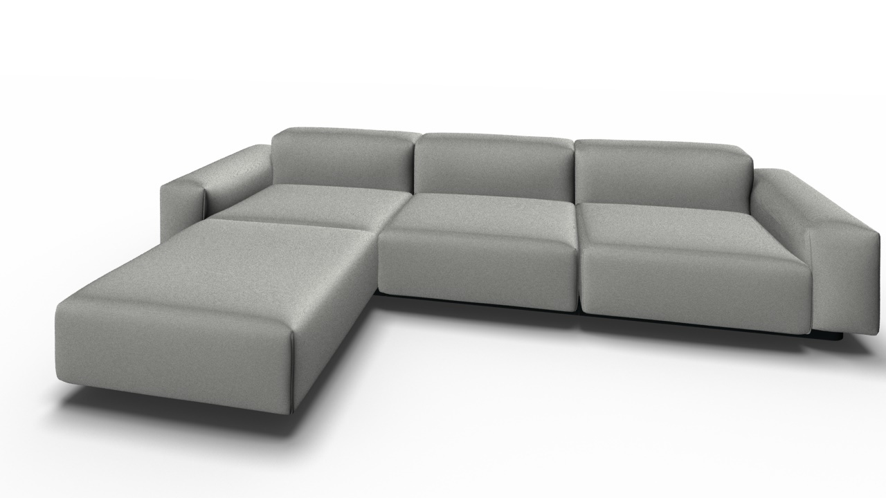 Vitra Soft Modular Sofa, 3-Sitzer mit Chaise Longue, hellgrau, modernes Wohnzimmer Sofa.