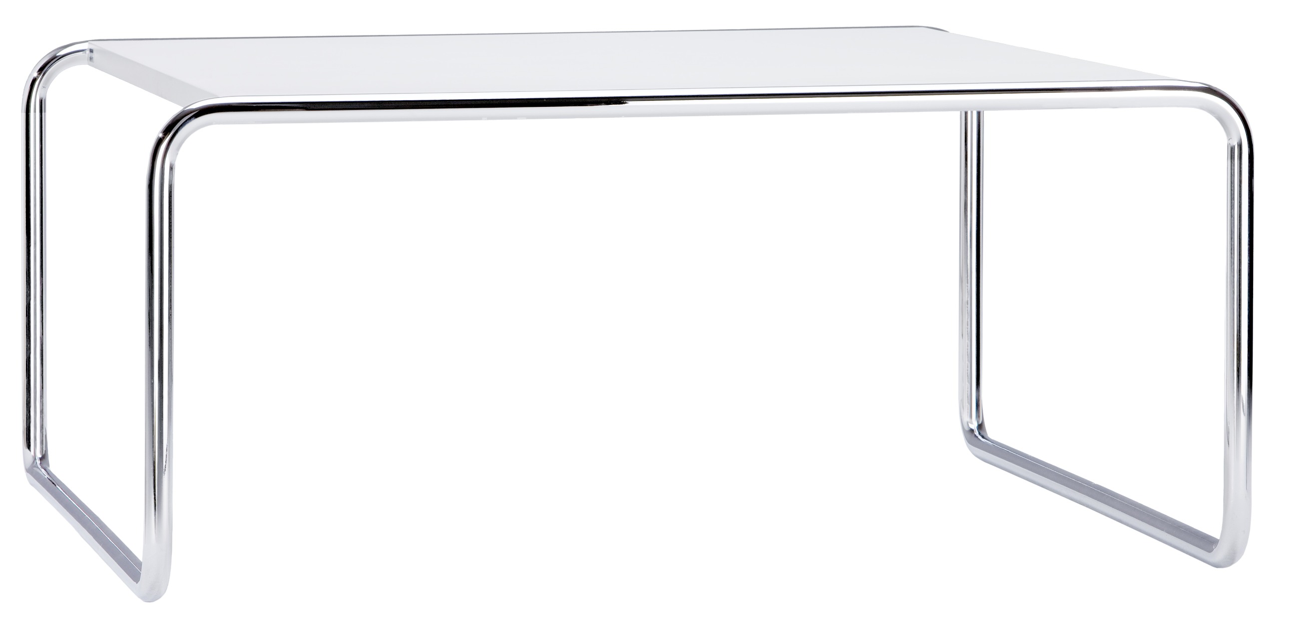 B 20 a Couchtisch Thonet mit verchromtem Stahlrohrgestell und weißer Tischplatte. Moderner Beistelltisch.