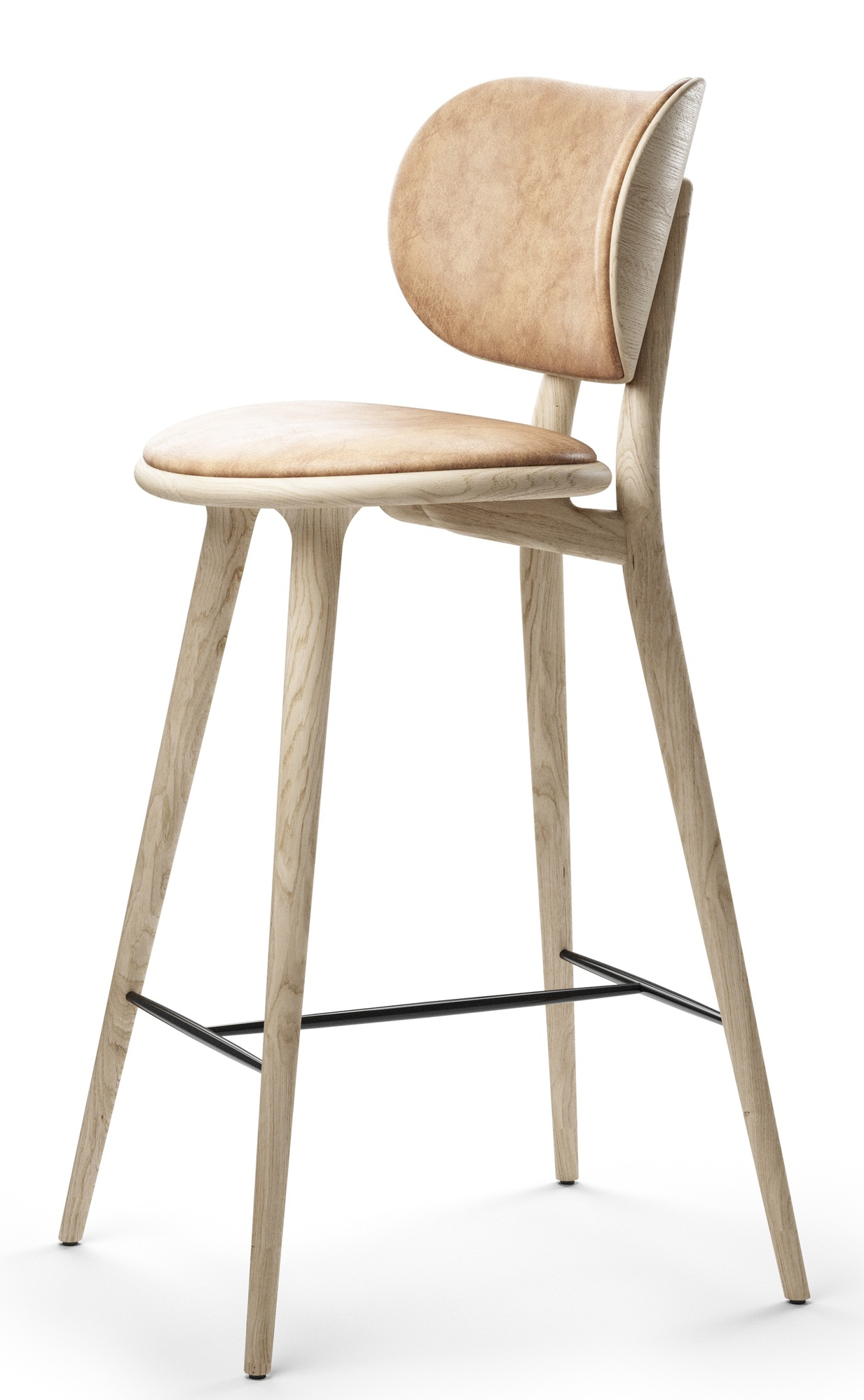 High Stool Backrest Barhocker Mater Eiche matt - natur H 74