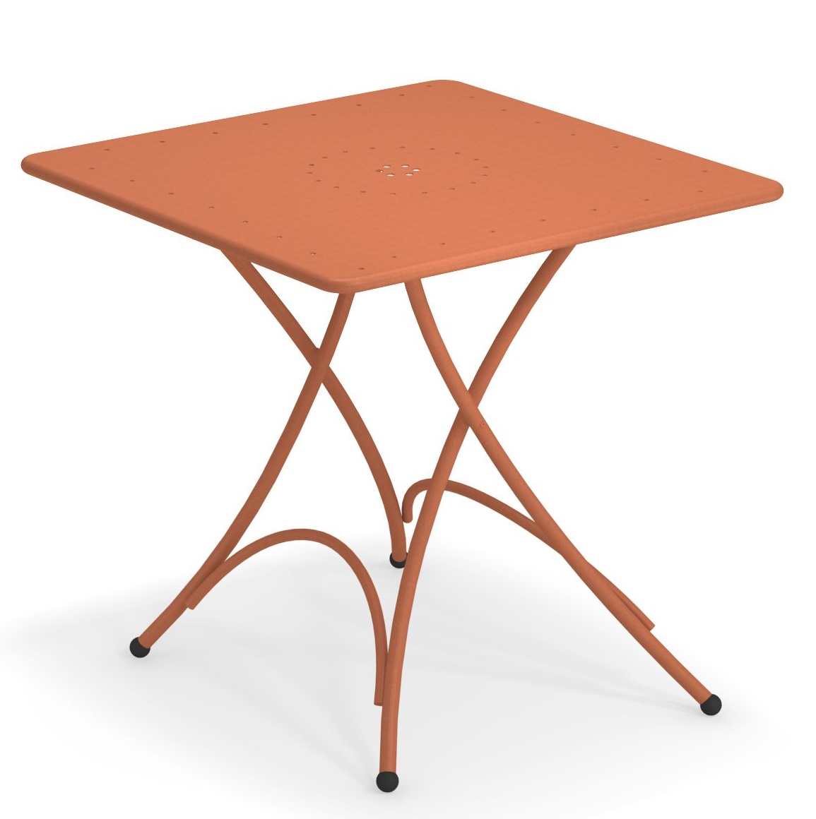 Quadratischer, orangefarbener Pigalle Klapptisch von Emu für den Garten oder Balkon. Outdoor geeignet.