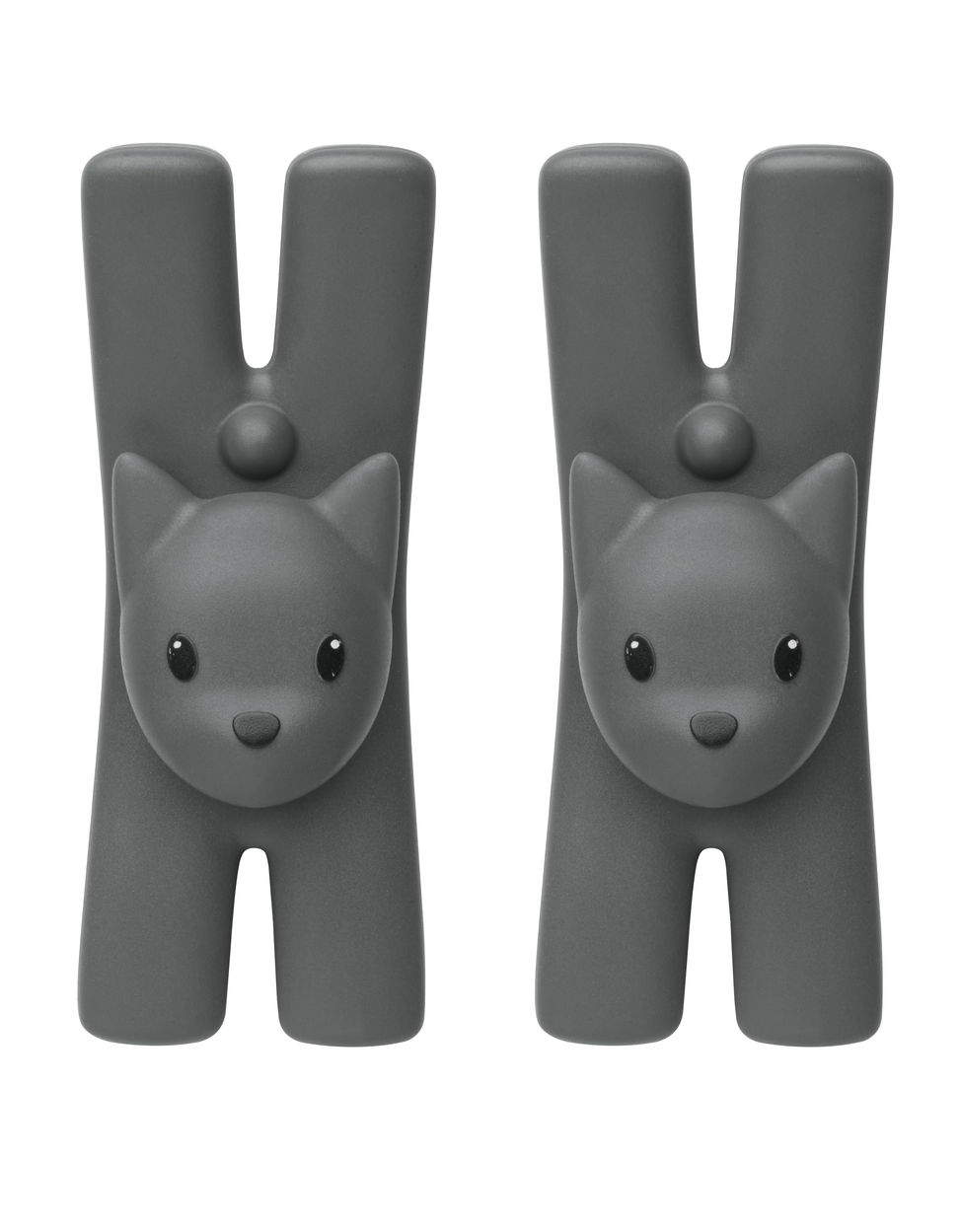 Graues Lampo Klammerset von Alessi, Katzenmotiv, zum Aufhängen von Kleidung oder Handtüchern.