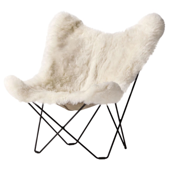 Iceland Mariposa Butterfly Chair Sessel Schaffell Cuero Schwarz / Shorn weiß
