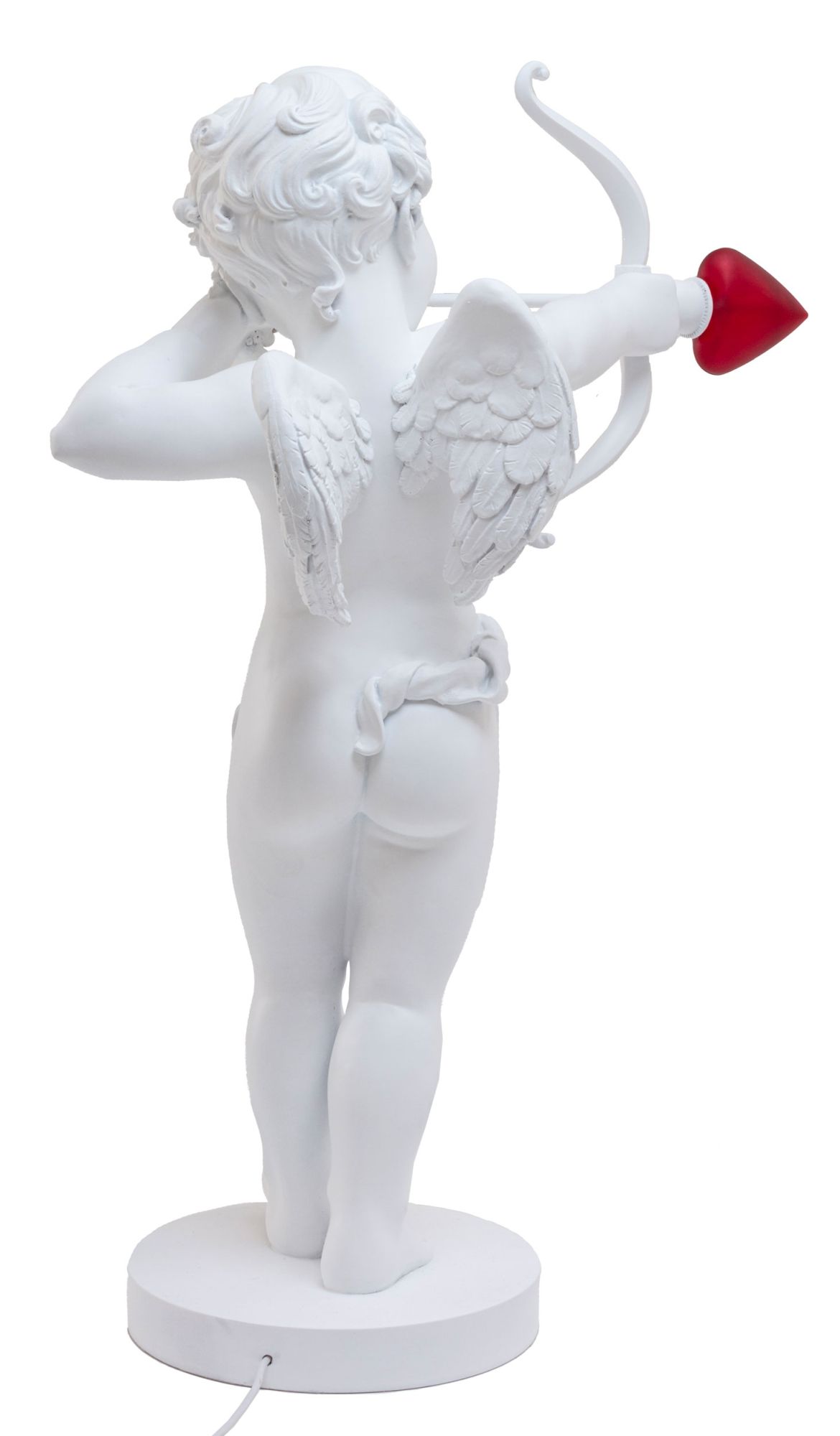 Rückansicht der weißen Cupid Lampe von Seletti, Amor mit Pfeil und Bogen.