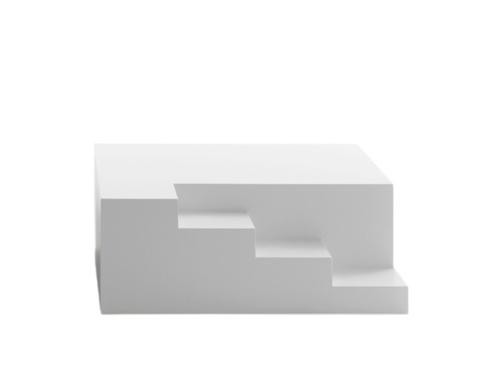 Weißer Mezzanino Beistelltisch von Mogg, 90x90cm, mit Stufen-Design für moderne Wohnräume.