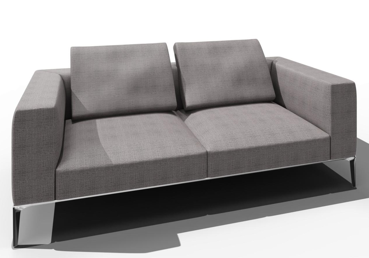Jaan Living Sofa, 2,5 Sitzer in Grau mit zwei Rückenkissen und Chromfüßen.