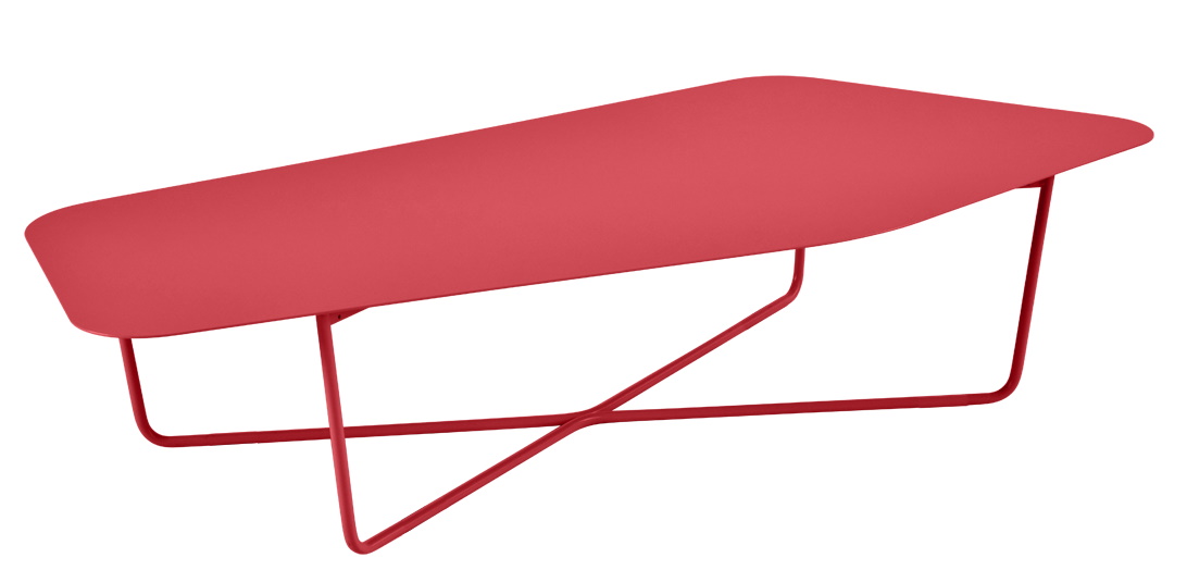 Roter Ultrasofa Outdoor Couchtisch von Fermob, moderner niedriger Gartentisch für Terrasse und Balkon.