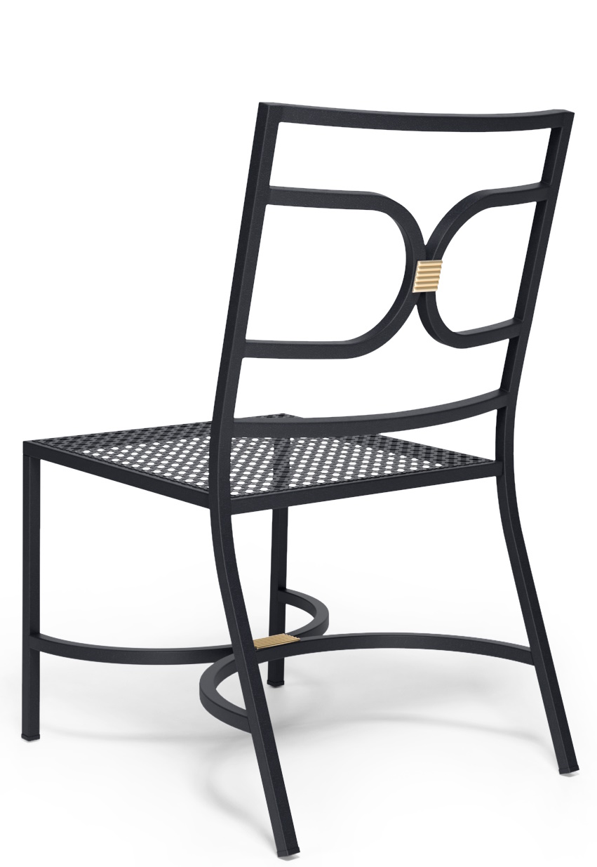 Schwarzer Collier Stuhl von Emu für den Außenbereich mit filigranem Metallgestell und Sitzfläche.