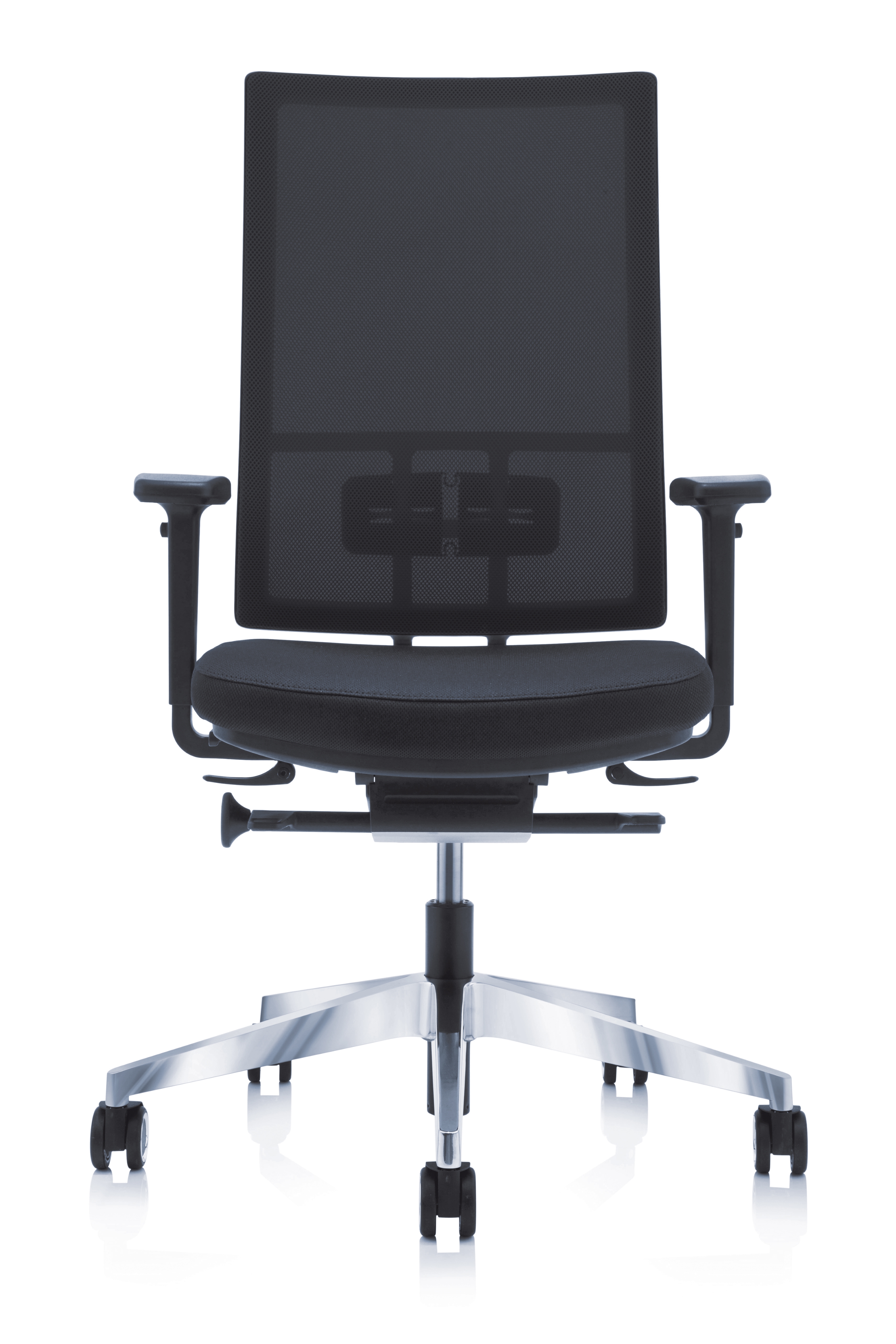 Anteo Up Bürostuhl von Köhl mit schwarzem Netzrücken und silbernem Fußkreuz, ergonomischer Drehstuhl.