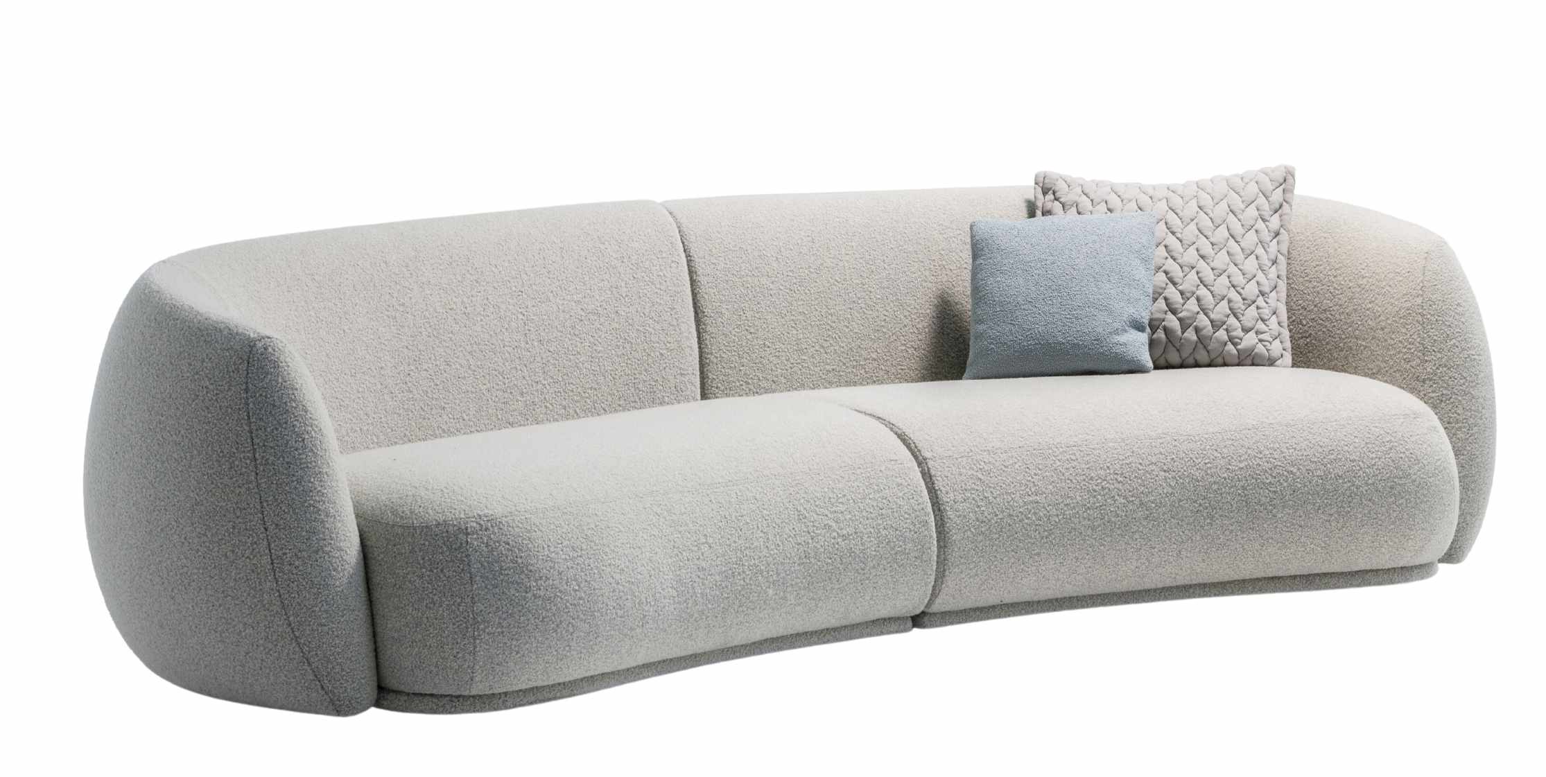 Pacific Sofa von Moroso, modernes 3-Sitzer Sofa in Bouclé-Optik mit Kissen.