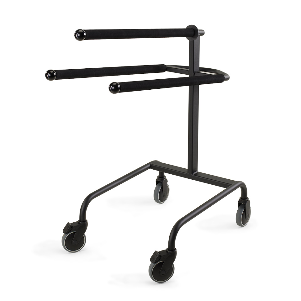 Stockholm II Trolley für Klapphocker: Schwarzer Transportwagen mit Rollen zur einfachen Lagerung.
