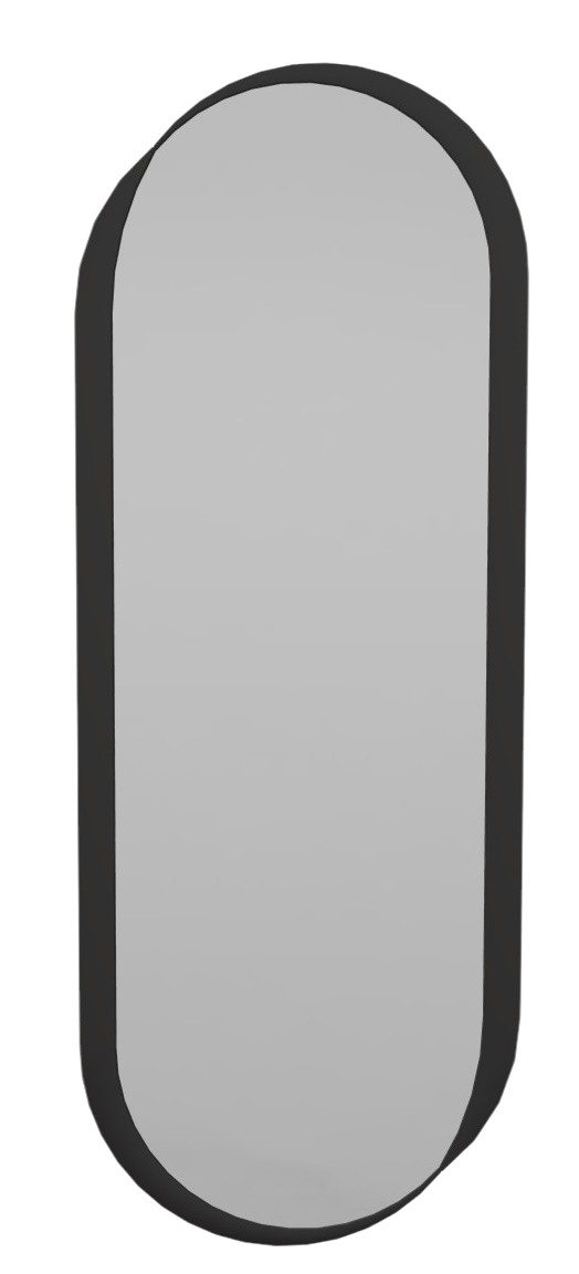 Kimo Wandspiegel von Schönbuch, länglicher Spiegel mit abgerundeten Ecken und dunklem Rahmen.