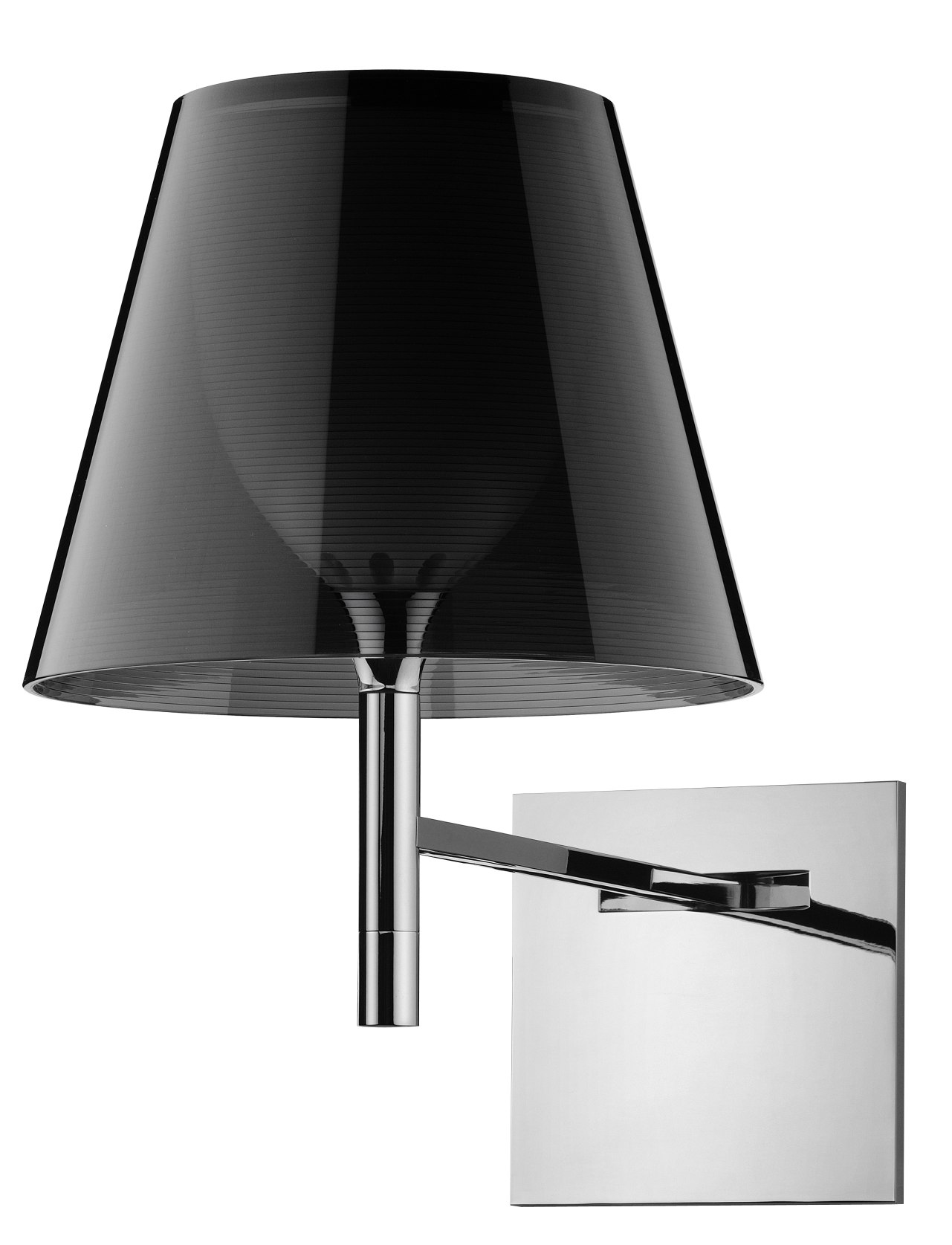 Ktribe Wandleuchte von Flos mit schwarzem Lampenschirm und verchromter Wandhalterung, modernes Design.