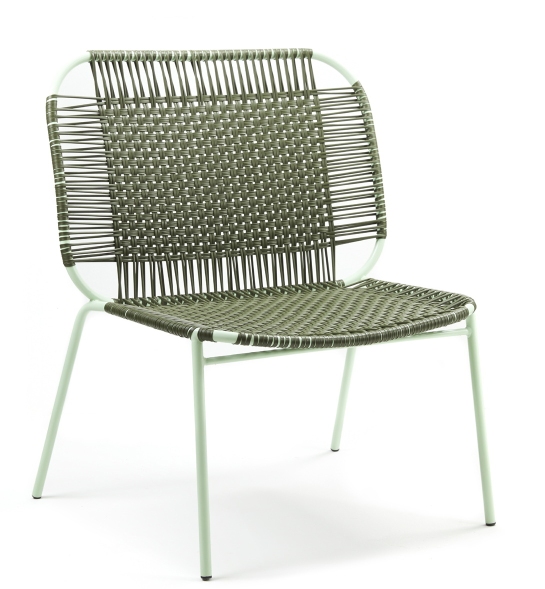 Cielo Lounge Chair in Olive Grün und Pastellgrün, Outdoor Lounge Stuhl mit Flechtmuster.