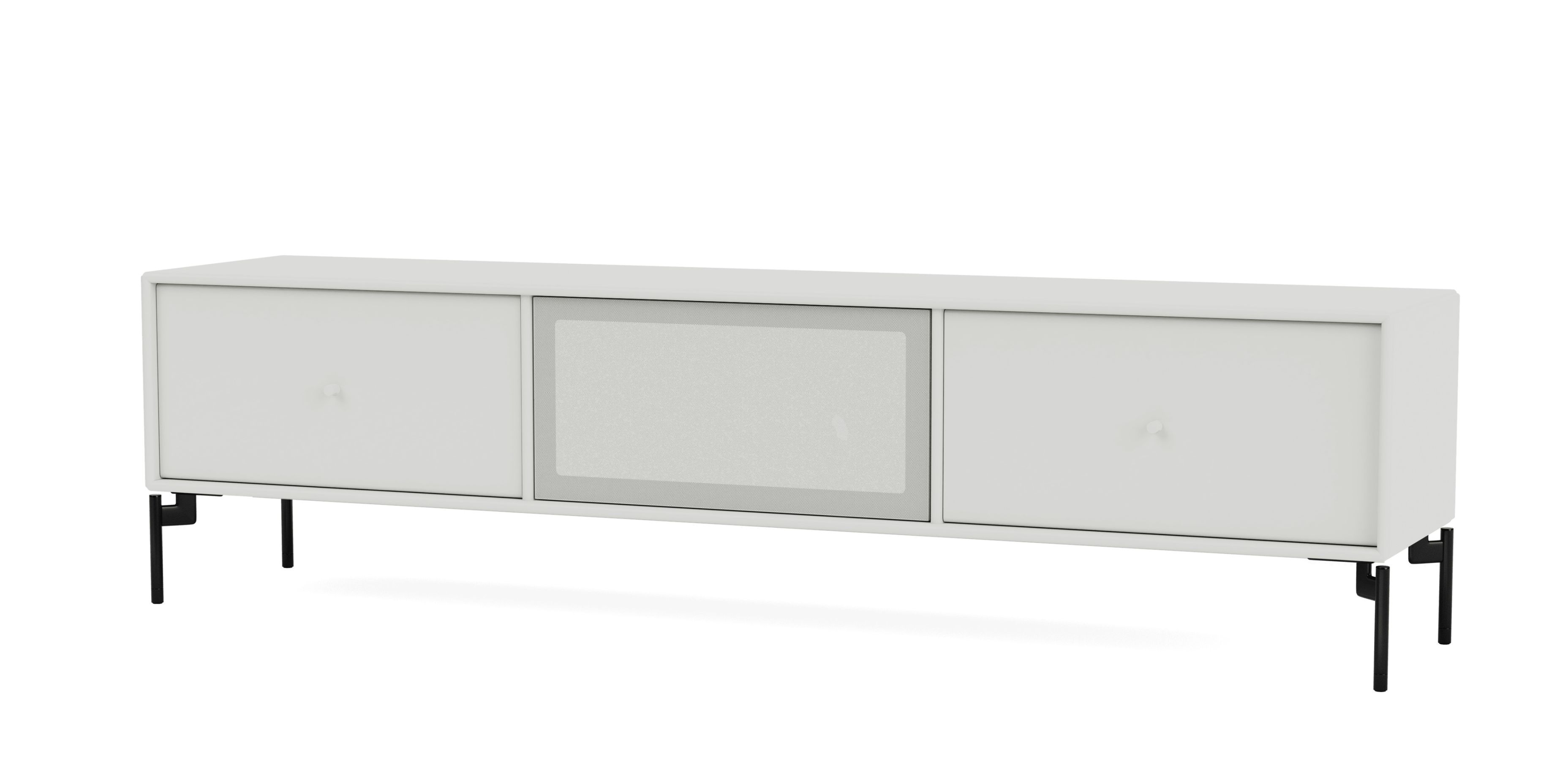 Octave V TV-Bank Nordic in Weiß mit schwarzem Gestell, modernes TV-Möbel für Wohnzimmer.