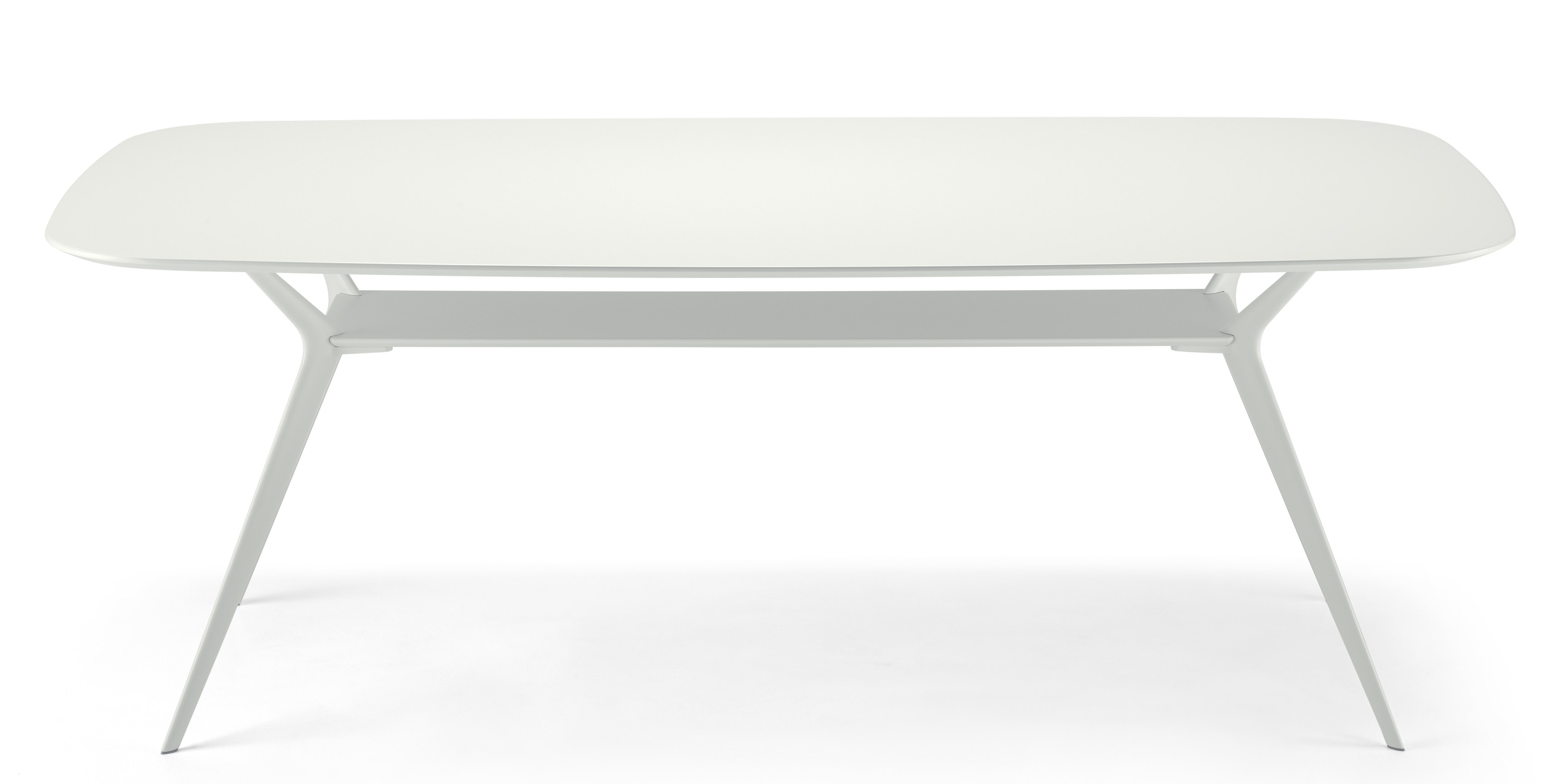 Weißer Biplane Tisch von Alias mit Ablage und abgerundeter Tischplatte.