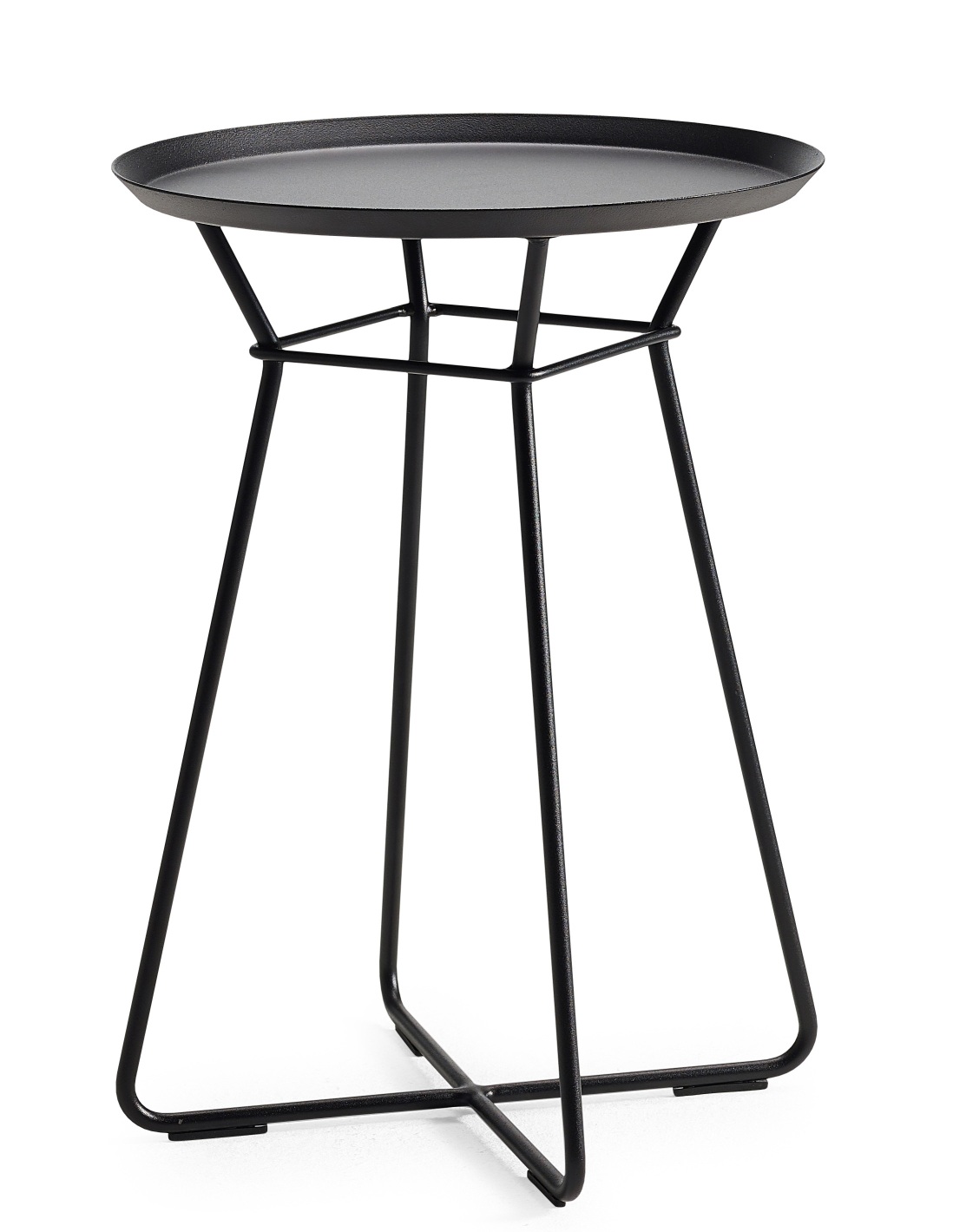 Schwarzer Leya Small Beistelltisch von Freifrau Manufaktur mit runder Tischplatte und filigranem Metallgestell.