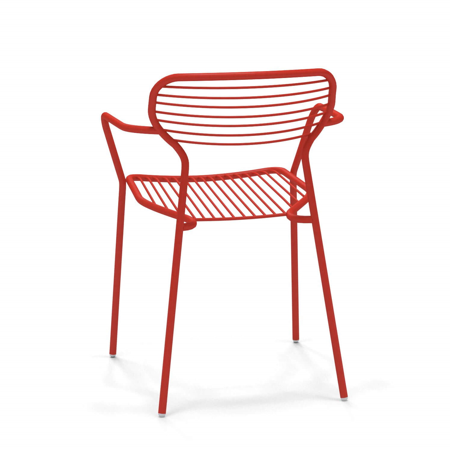 Roter Apero Stuhl mit Armlehne von Emu, Metallstuhl für Garten und Terrasse.