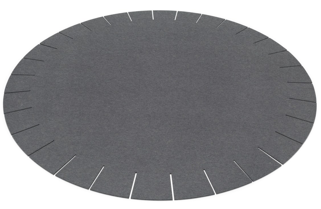 Anthrazitfarbener, runder Teppich Franse von Hey Sign, 150 cm Durchmesser, mit dekorativen Fransen am Rand.