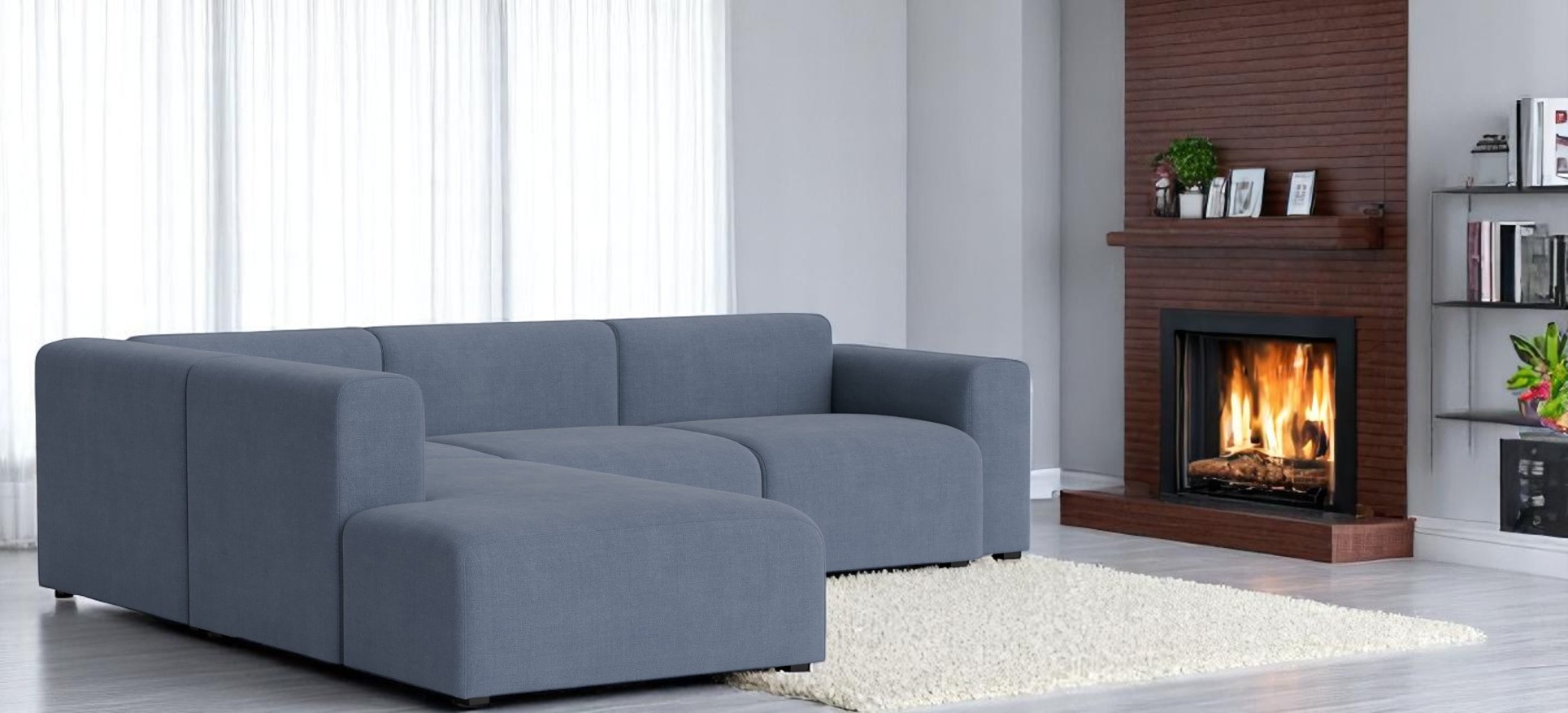 Mags Sofa Corner Combination in warmgrauem Maglia Stoff von Hay, modernes Wohnzimmerdesign.