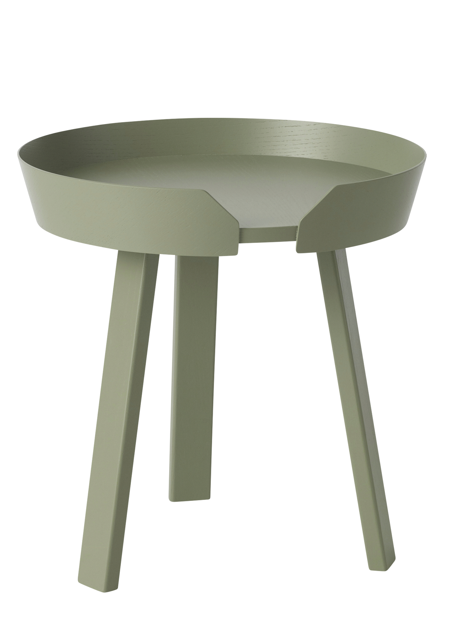 Grüner "Around Coffee Table" Beistelltisch von Muuto mit drei Beinen und erhöhtem Rand.