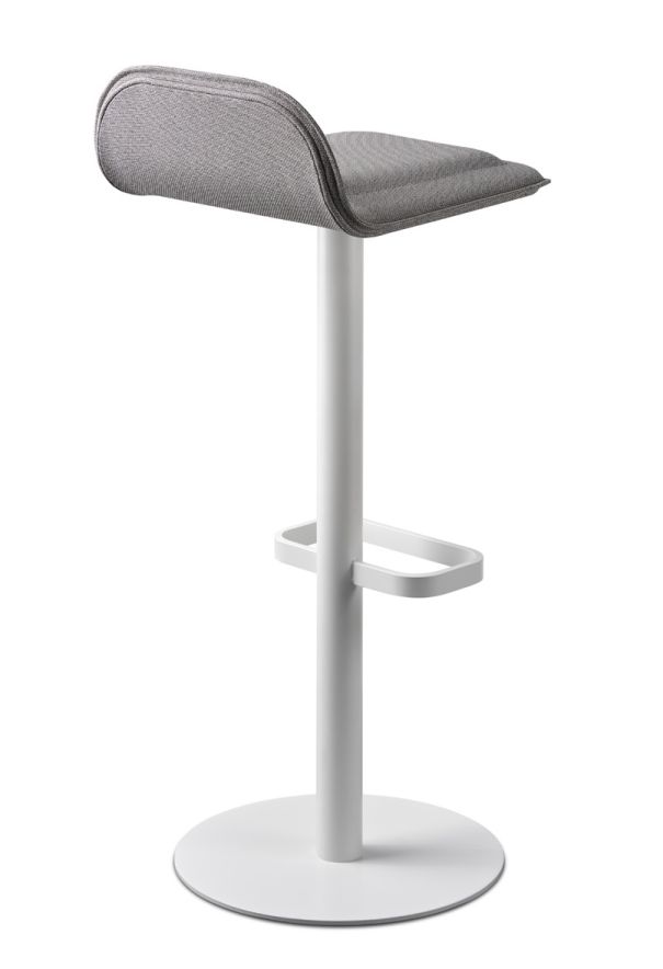 Dave Barhocker von Moree mit grauem Sitzpolster und weißem Gestell für Küche und Bar.