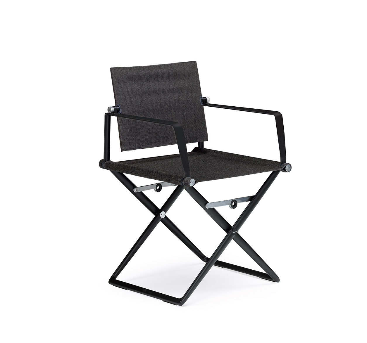 Schwarzer SeaX Armchair Armlehnstuhl von Dedon mit Stoffbezug und X-förmigem Gestell.