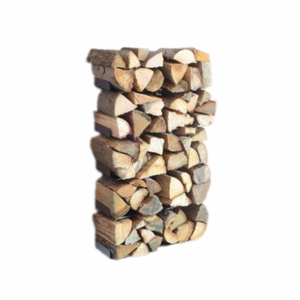 Gestapeltes Kaminholz für Wooden Tree Kaminholzregal, Brennholz sauber und ordentlich gelagert, Holzscheite für Kamin und Ofen.