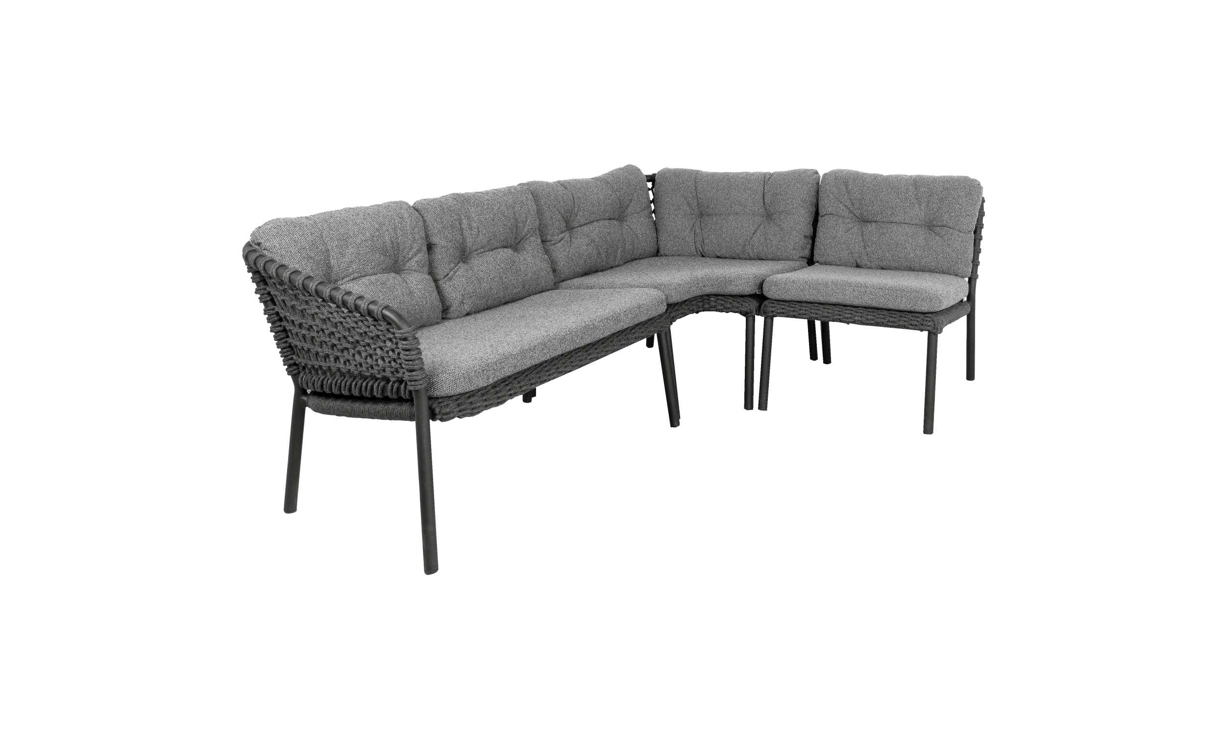 Ocean Outdoor Sofa, 2-Sitzer Modul rechts, Cane-Line, dunkelgraue Kissen. Gartenmöbel, Lounge, Rattan.