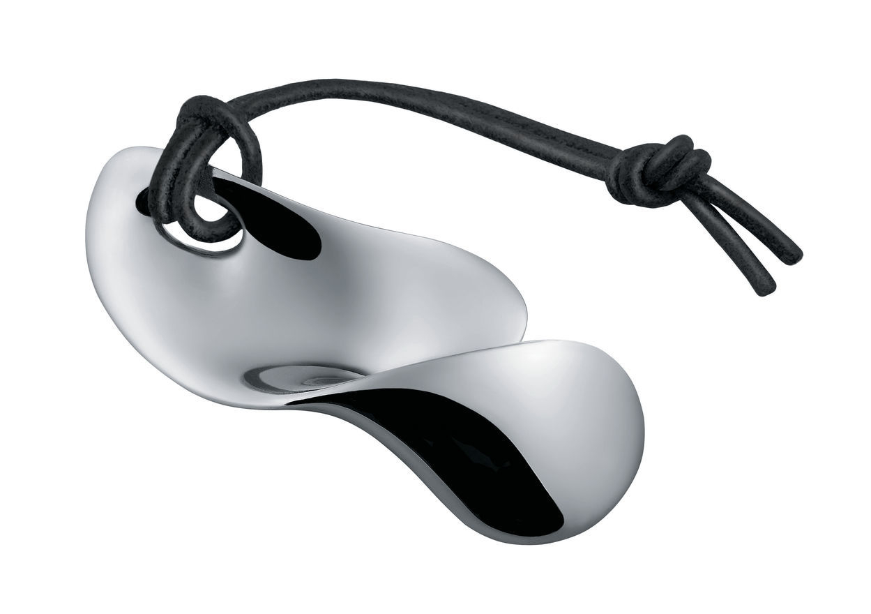 Alessi Bulla Flaschenöffner mit Kette, aus glänzendem Edelstahl, modernes Design für stilvolles Öffnen von Flaschen.