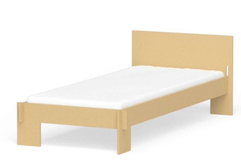 Siebenschläfer Bett von Moormann mit Kopfteil, helles Holz, minimalistisches Design für Schlafzimmer.