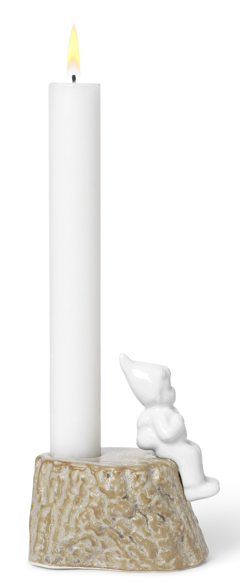 Kähler Christmas Tales Kerzenhalter mit Kerze und kleinem Wichtel aus Porzellan. Festliche Weihnachtsdeko.