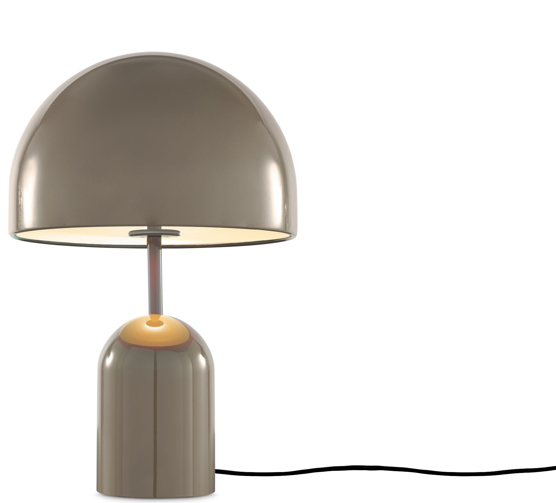 Bell Tischleuchte von Tom Dixon in Taupe: Moderne LED Lampe für Nachttisch und Schreibtisch.