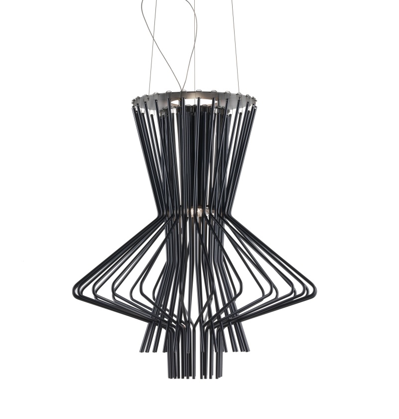 Schwarze Allegretto Ritmico Pendelleuchte von Foscarini, moderne Designerlampe aus Metallstäben für Wohnzimmer und Esszimmer.