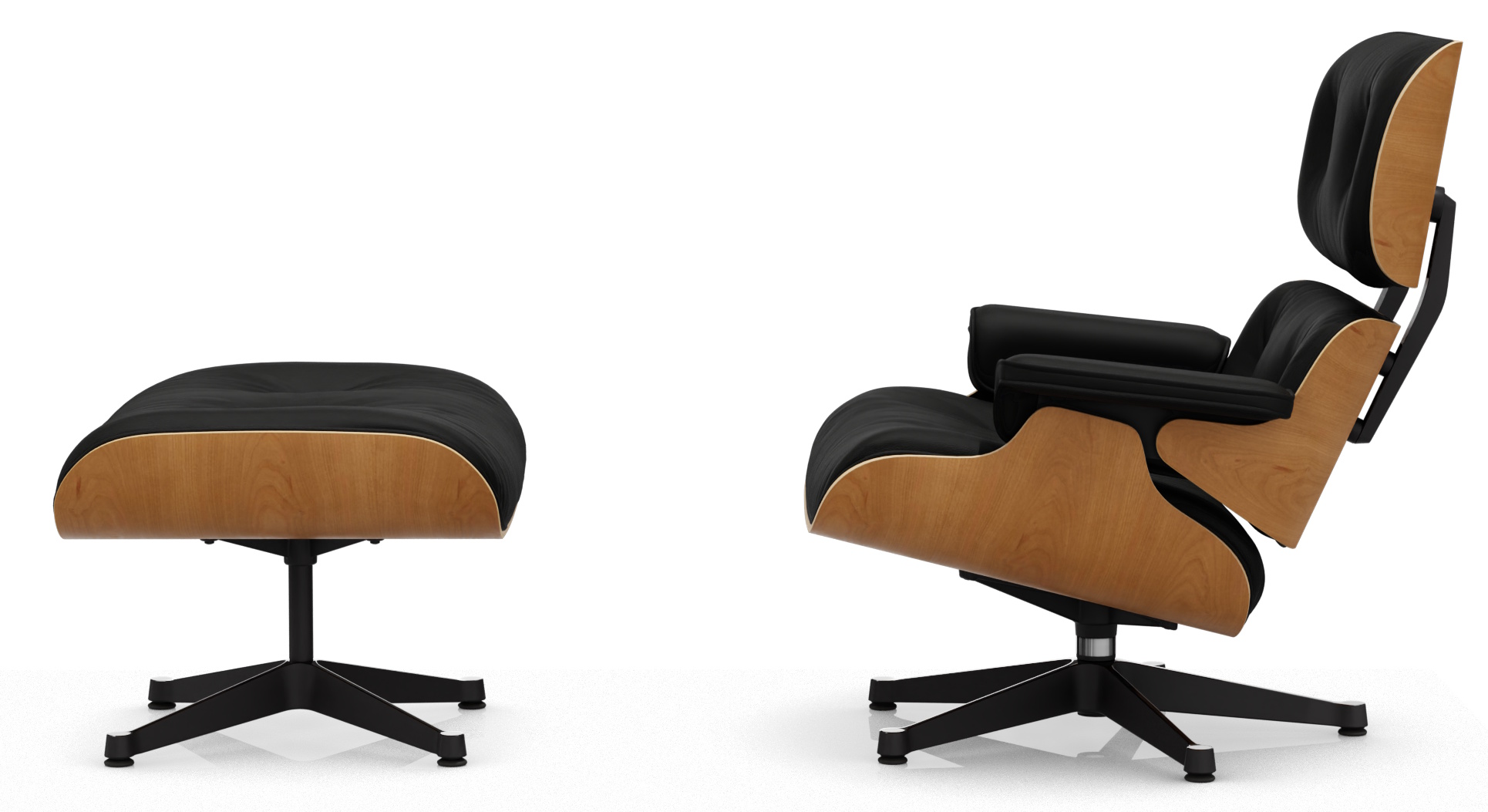 Eames Lounge Chair & Ottoman Sessel VORZUGSKOMBINATION Leder Premium Vitra Kirschbaum natur