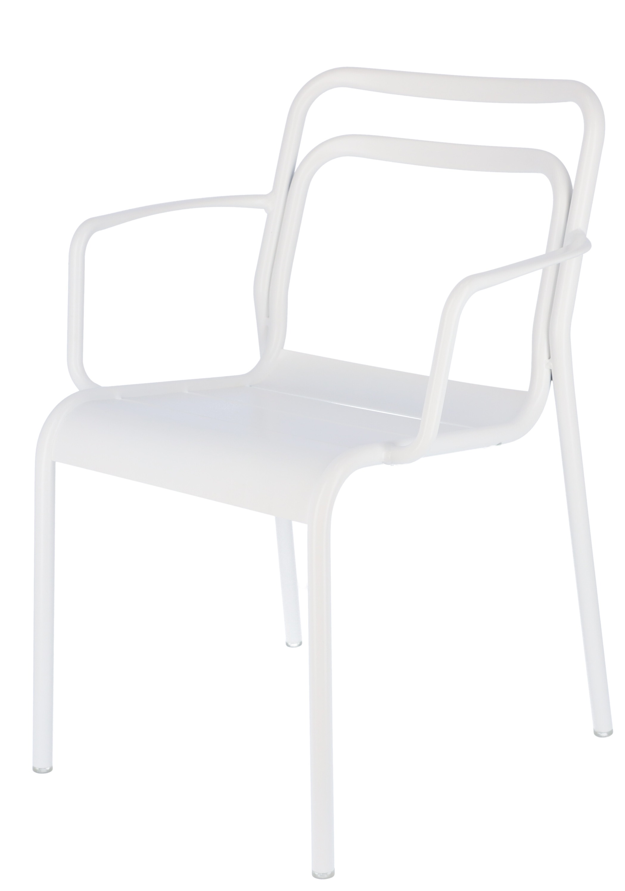 Weißer Jan Kurtz Live Stapelsessel für den Außenbereich, moderner Gartenstuhl mit Armlehnen.