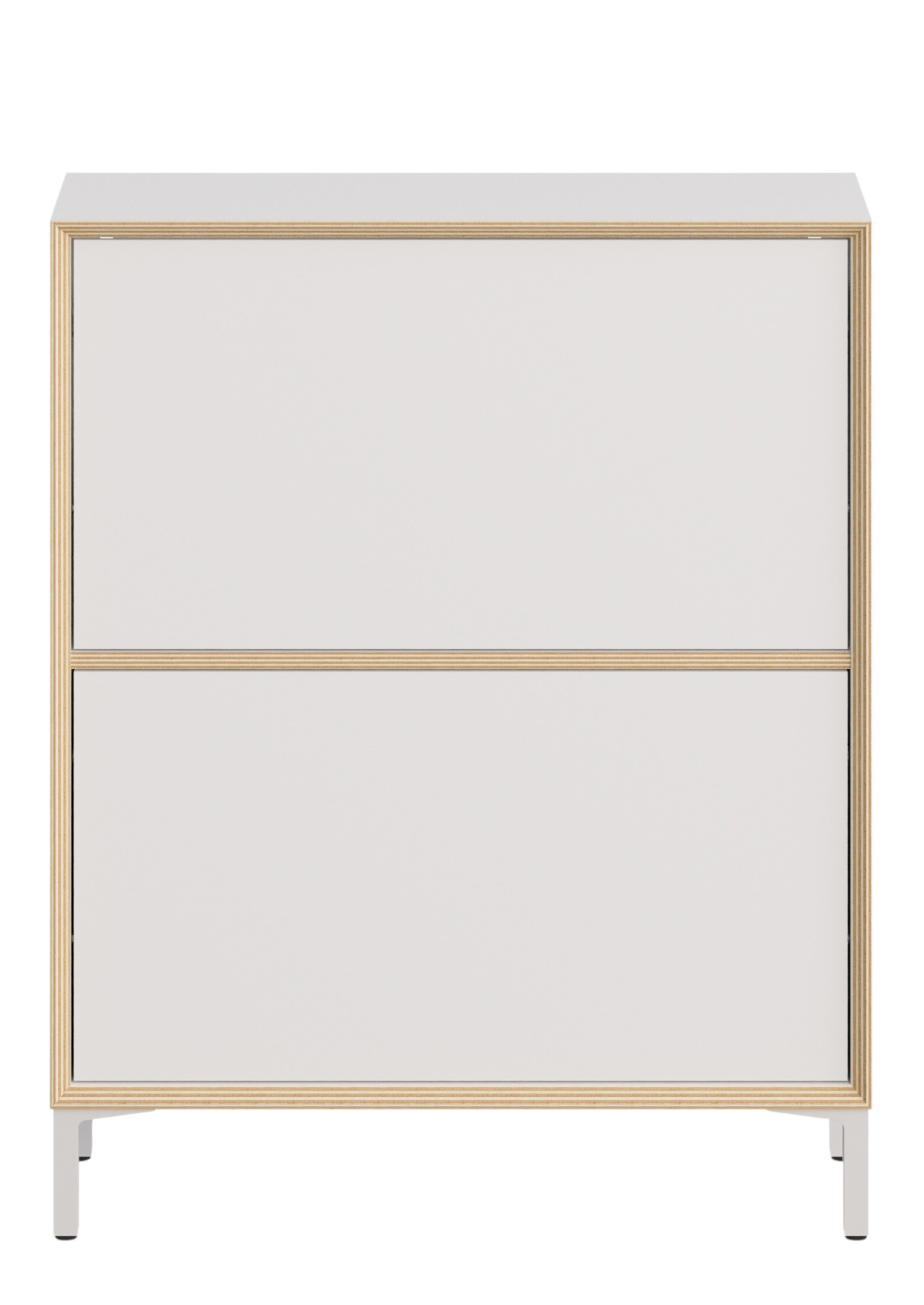 Vertiko Schuhrank von Müller Möbelwerkstätten, weißer Schuhschrank mit zwei Fächern und hellem Holzrahmen.