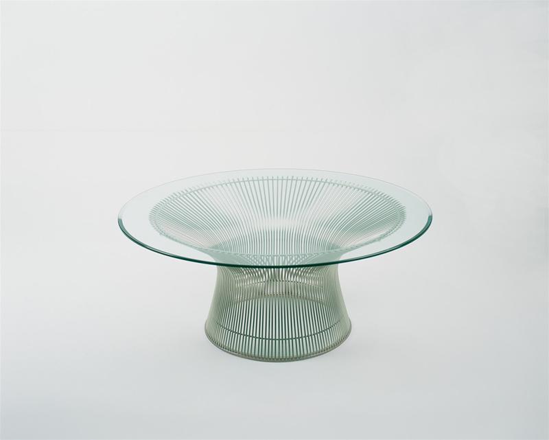 Platner Esstisch mit Kristallglasplatte und poliertem Nickelgestell von Knoll International. Design Esstisch.