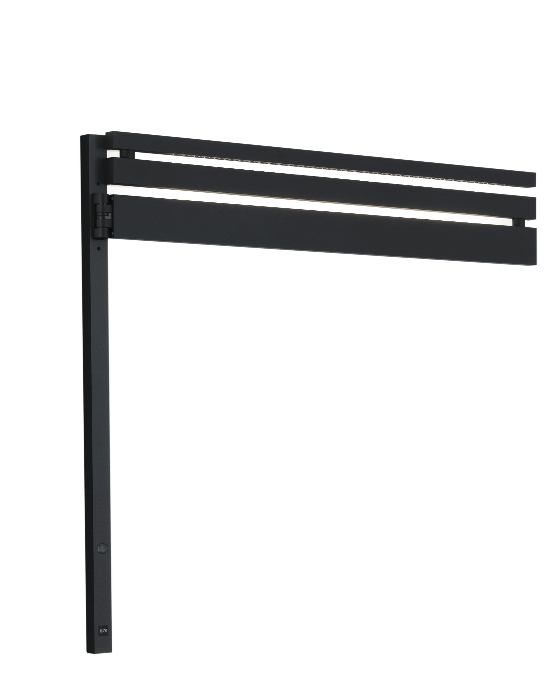 Schwarze Flos Black Flag Wandleuchte mit horizontalen Leuchtbalken und minimalistischem Design.