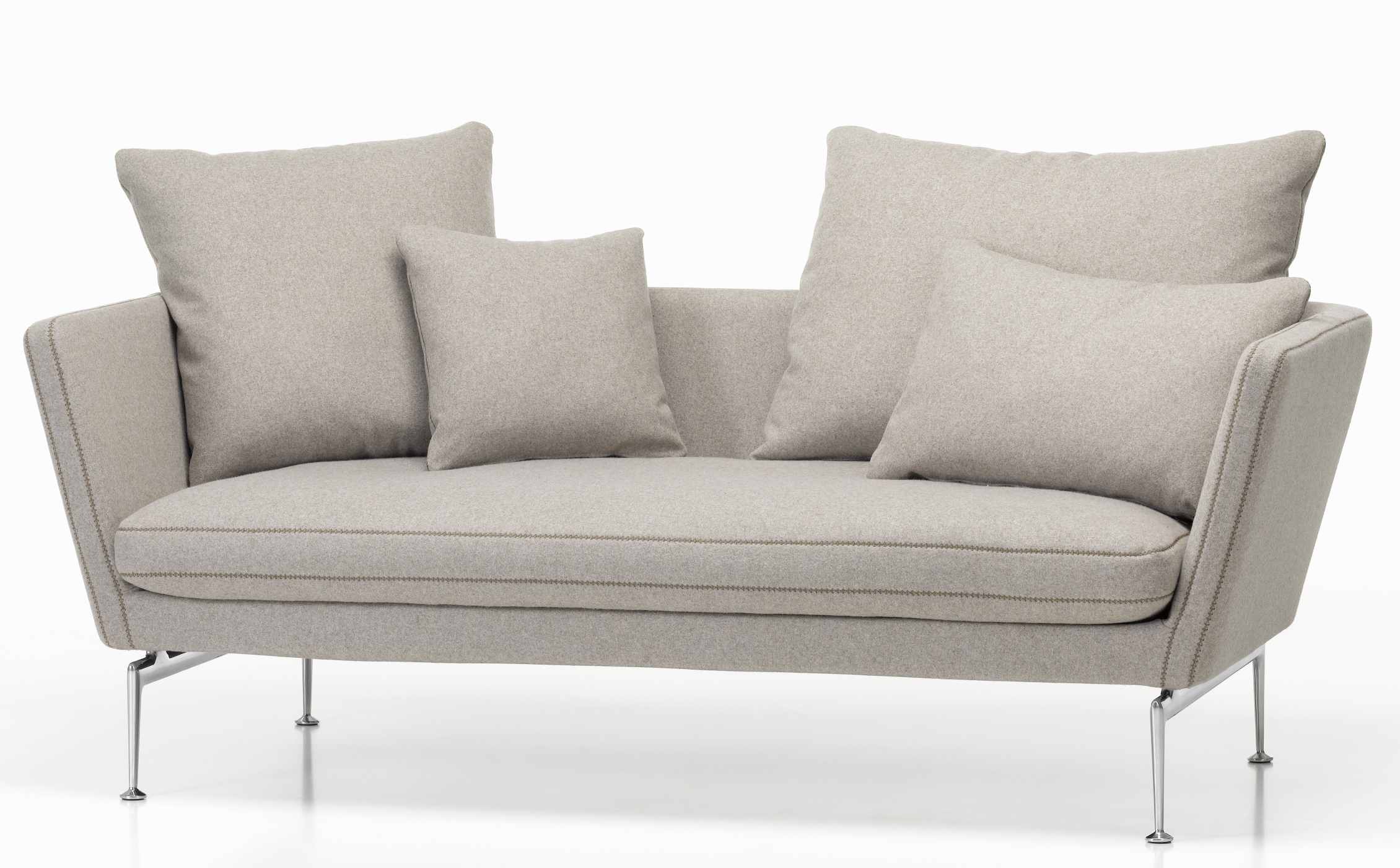 Helles Suita Sofa von Vitra, ein moderner 2-Sitzer mit Kissen und Chromfüßen.