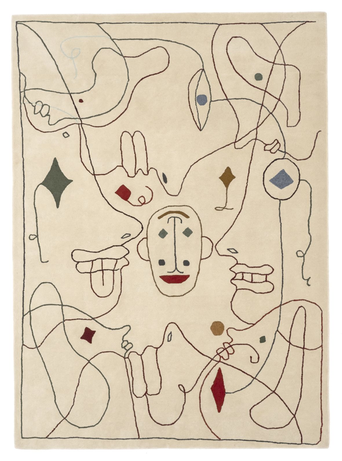 Nanimarquina Silhouette Teppich 200x300 cm: Beige Outdoor Teppich mit abstraktem, farbigem Linienmuster.