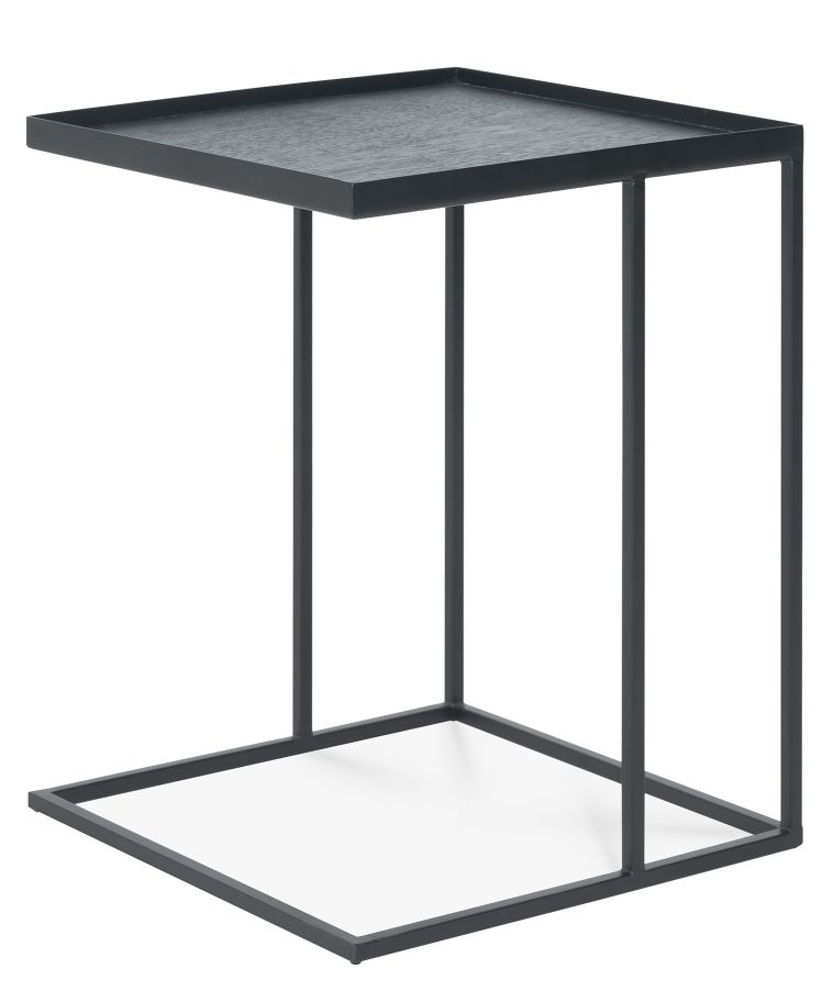 Quadratischer Ethnicraft Couchtisch niedrig aus dunklem Holz und Metallgestell, modernes Design für Wohnzimmer.