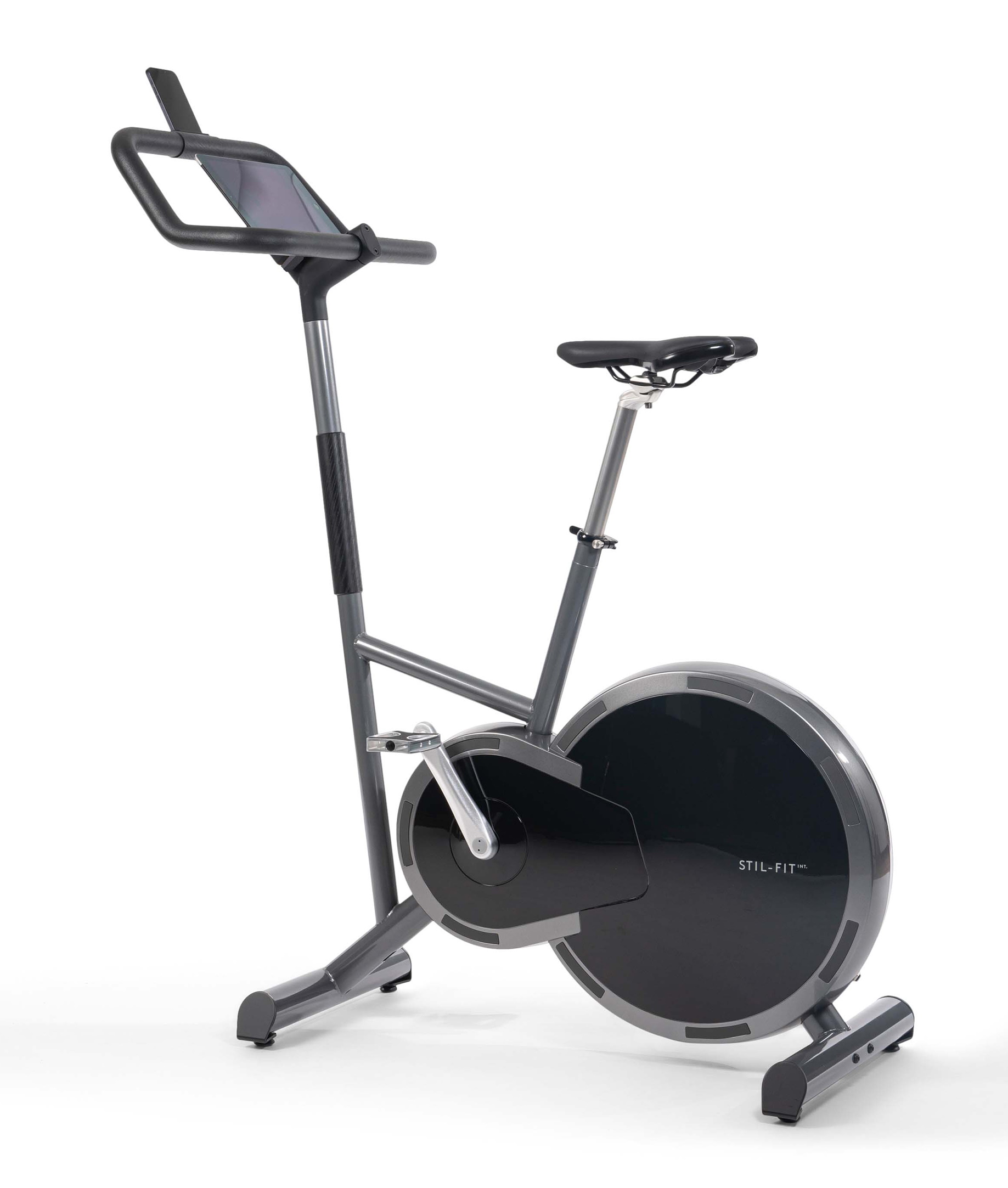 Schwarzer Stil-Fit Ergometer für Heimtraining, Fitness und Ausdauertraining mit modernem Design und Display.