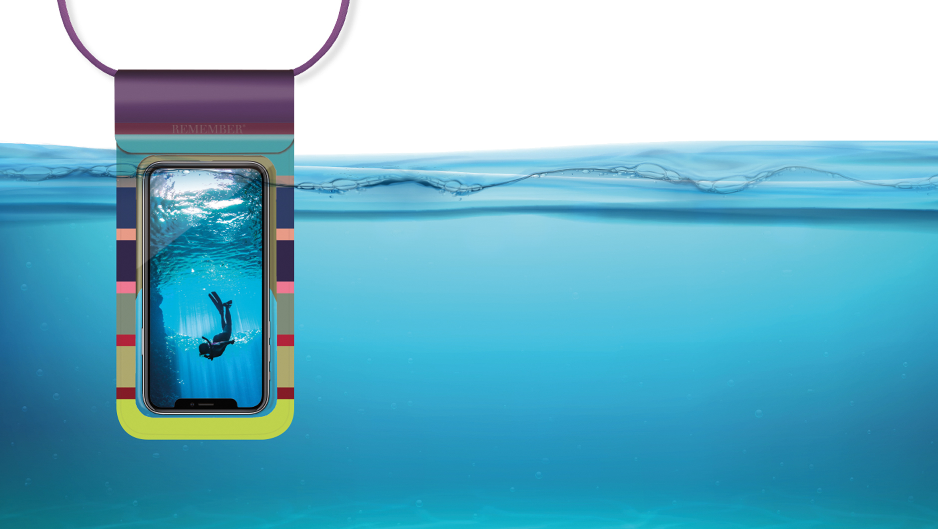 Costa Handytasche Wasserdicht: Smartphone in wasserdichter Hülle unter Wasser mit Taucher auf dem Display.