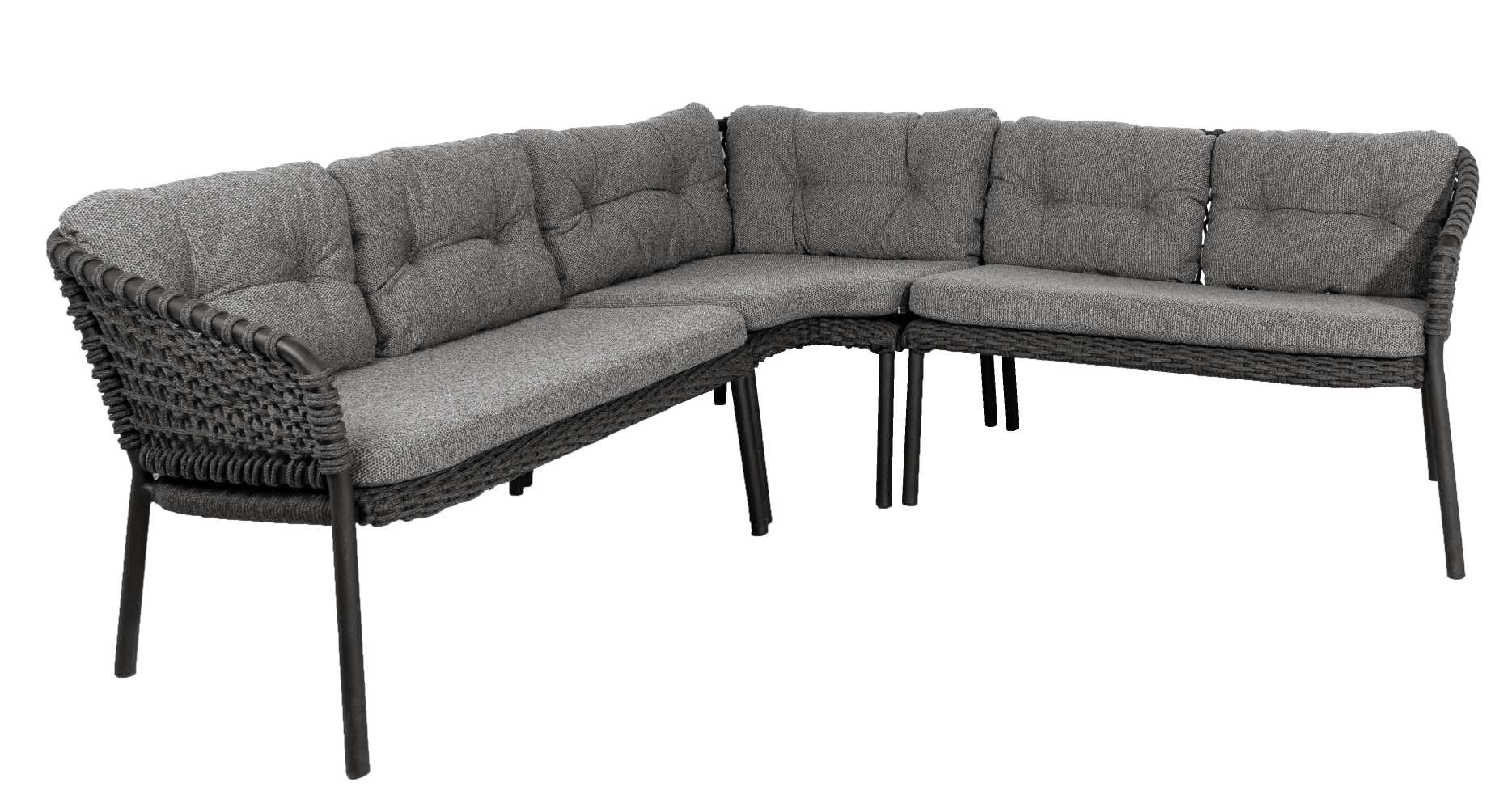 Ocean Cane-Line Outdoor Sofa, 2-Sitzer Modul links, dunkelgrau mit Kissen, modernes Gartenmöbel.